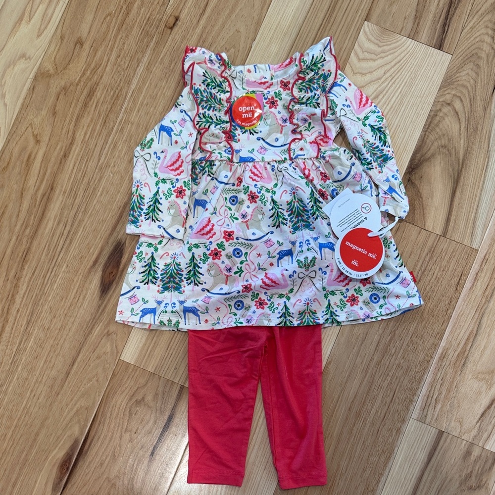 Magnetic Me- Christmas twirl dress with leggings NWT 3/6 months